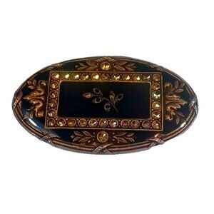 Catherine Popesco France Art Noveau Black Gold  Enamel Swarovski Crystal…